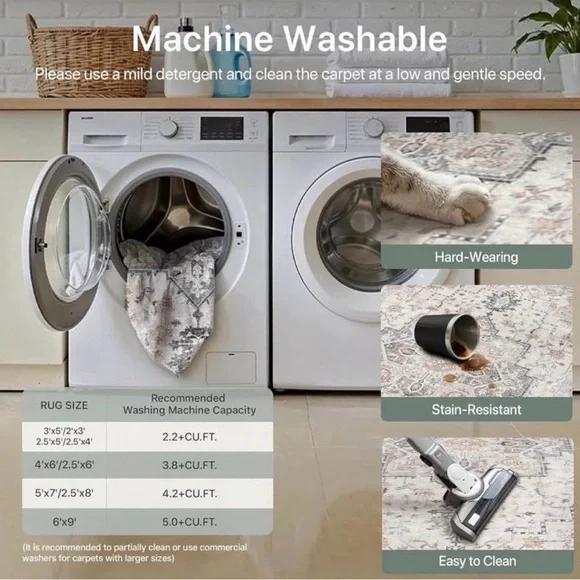 2x6 ft Runner Rug,Non Slip Machine Washable Vintage Hallway Runner Rug - Picture 6 of 7